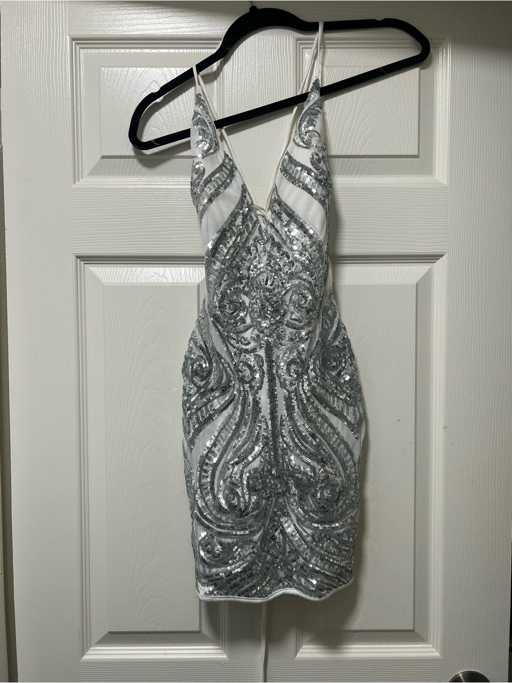 Windsor Silver Sequin V-Neck Mini Dress